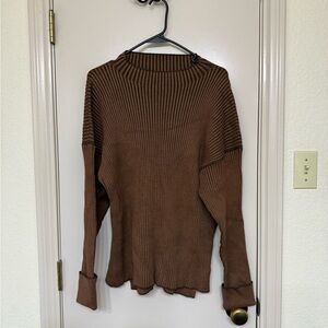Varley Emilie Brown Ribbed Knit Sweater